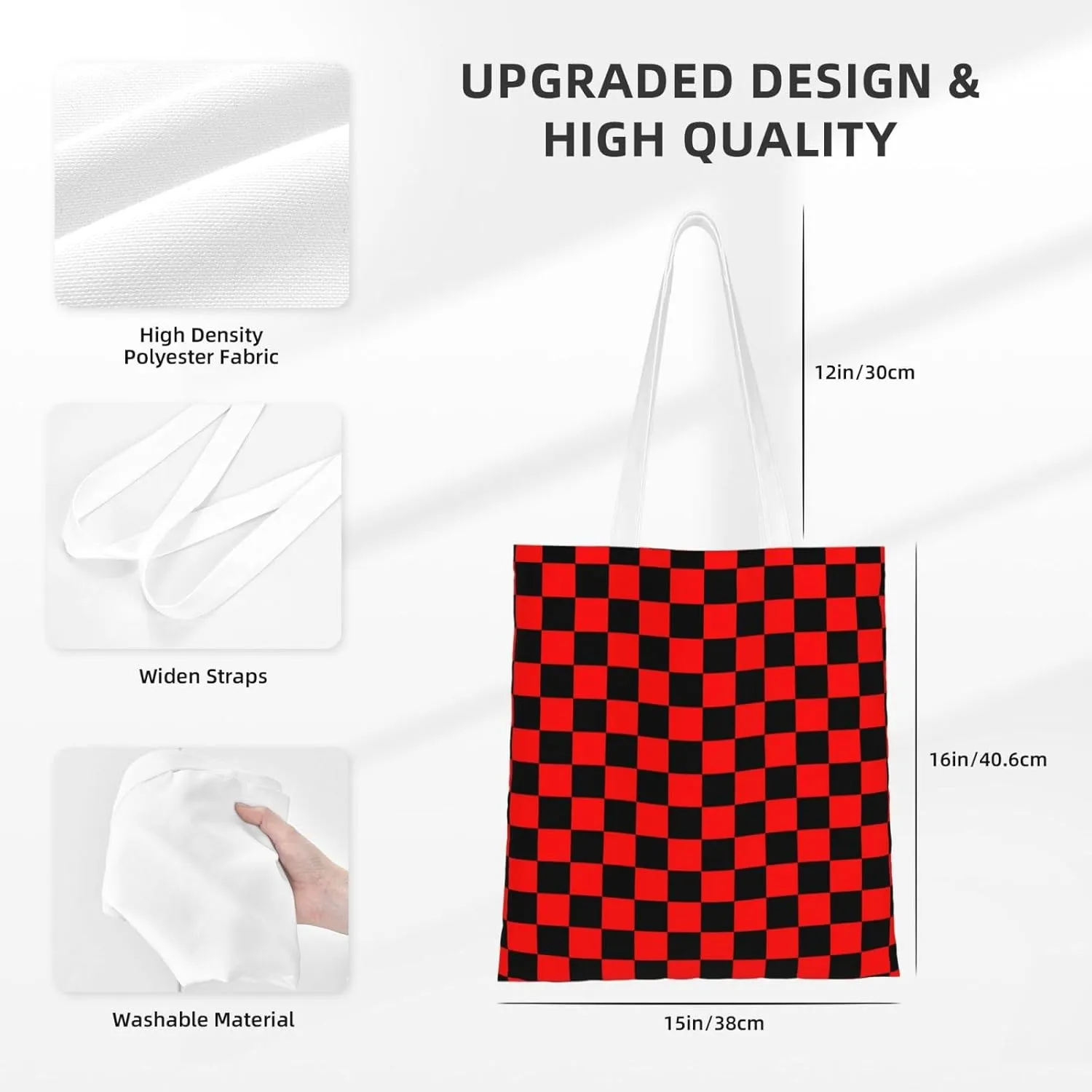 Blue White Checkered Chessboard Flag Tote Bag Reusable Shoulder Tote Bag For Women Lady Vacation, Shopping, Work