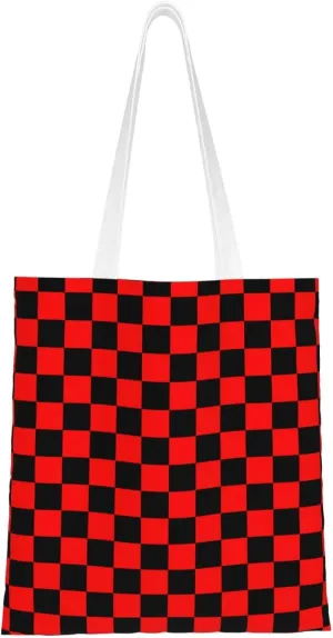 Blue White Checkered Chessboard Flag Tote Bag Reusable Shoulder Tote Bag For Women Lady Vacation, Shopping, Work