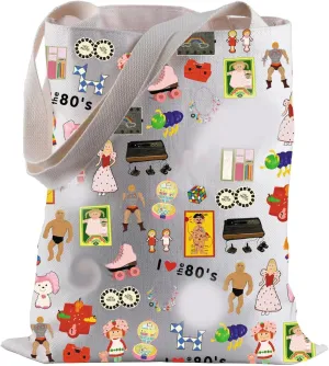 BLUPARK 80's Party Tote Bag Nostalgic Gift 80's Pop Culture Shopping Bag Birthday Gift for Best Friend