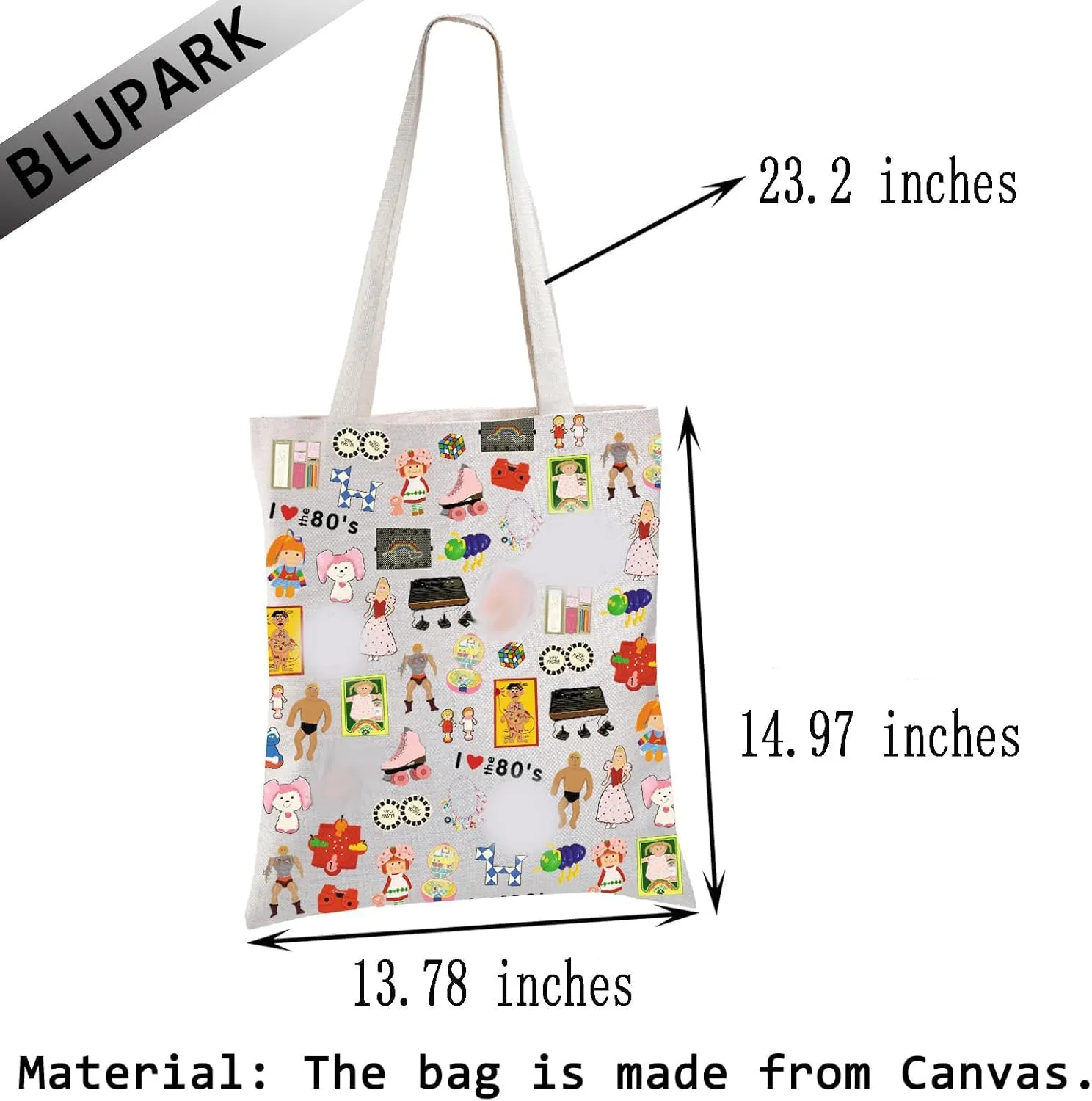 BLUPARK 80's Party Tote Bag Nostalgic Gift 80's Pop Culture Shopping Bag Birthday Gift for Best Friend