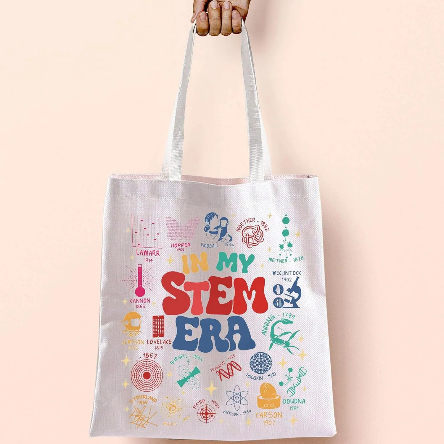 BLUPARK In My Stem Era Tote Bag Science Teacher Gift Women In Science Handbag Science Lover Gift PHD Feminist Shoulder Bag