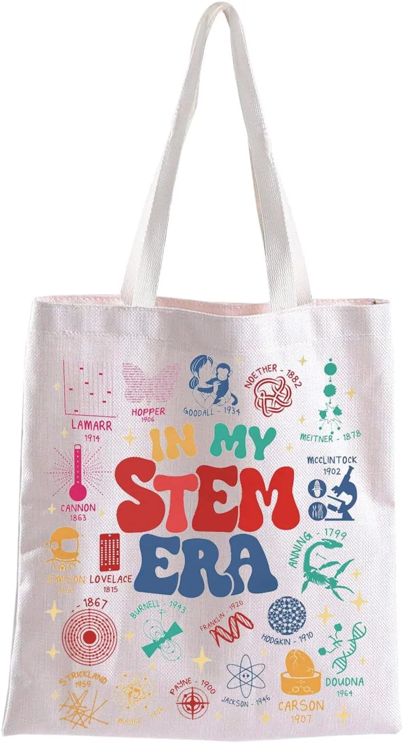 BLUPARK In My Stem Era Tote Bag Science Teacher Gift Women In Science Handbag Science Lover Gift PHD Feminist Shoulder Bag