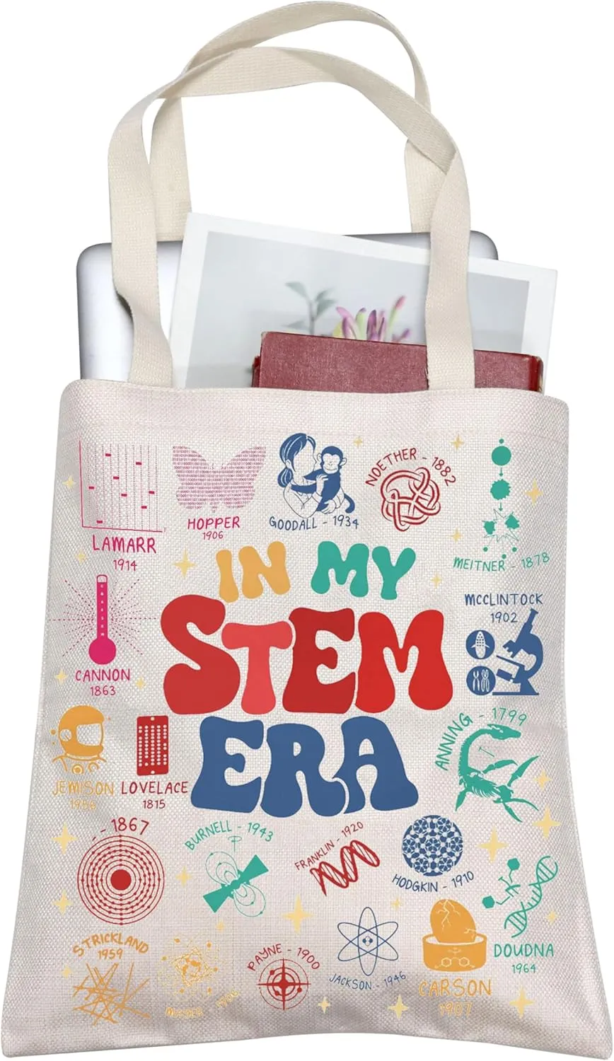 BLUPARK In My Stem Era Tote Bag Science Teacher Gift Women In Science Handbag Science Lover Gift PHD Feminist Shoulder Bag