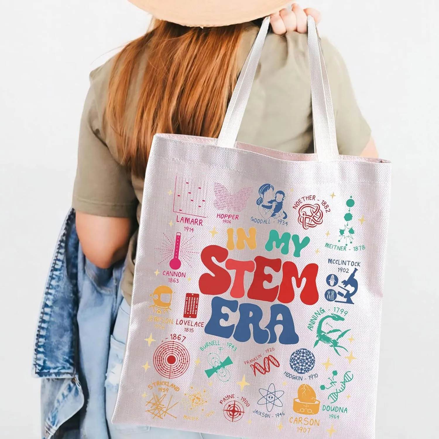 BLUPARK In My Stem Era Tote Bag Science Teacher Gift Women In Science Handbag Science Lover Gift PHD Feminist Shoulder Bag