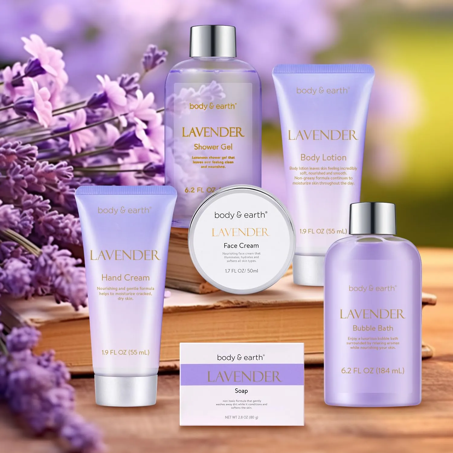 BODY & EARTH Bath and Body Gift Set - Luxurious 6 Pcs Bath Kit for Women, Relaxing Spa Set with Lavender Scent, Perfect Birthday Gift Set for Women Includes Bubble Bath, Shower Gel, Body Lotion