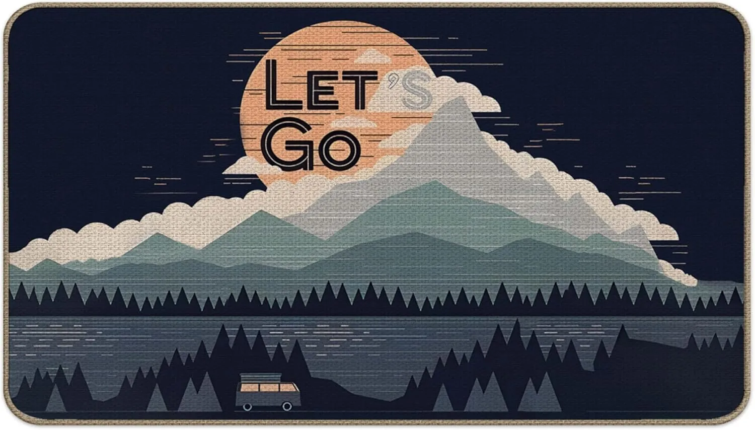 Bohemian Sun Sunset Sunrise Landscape Forest Mountain Doormat Door Camping Door Mat, Let's Go on an Adventure Camping Door Mat, Camper Gifts, RV Gift17x30 Inches