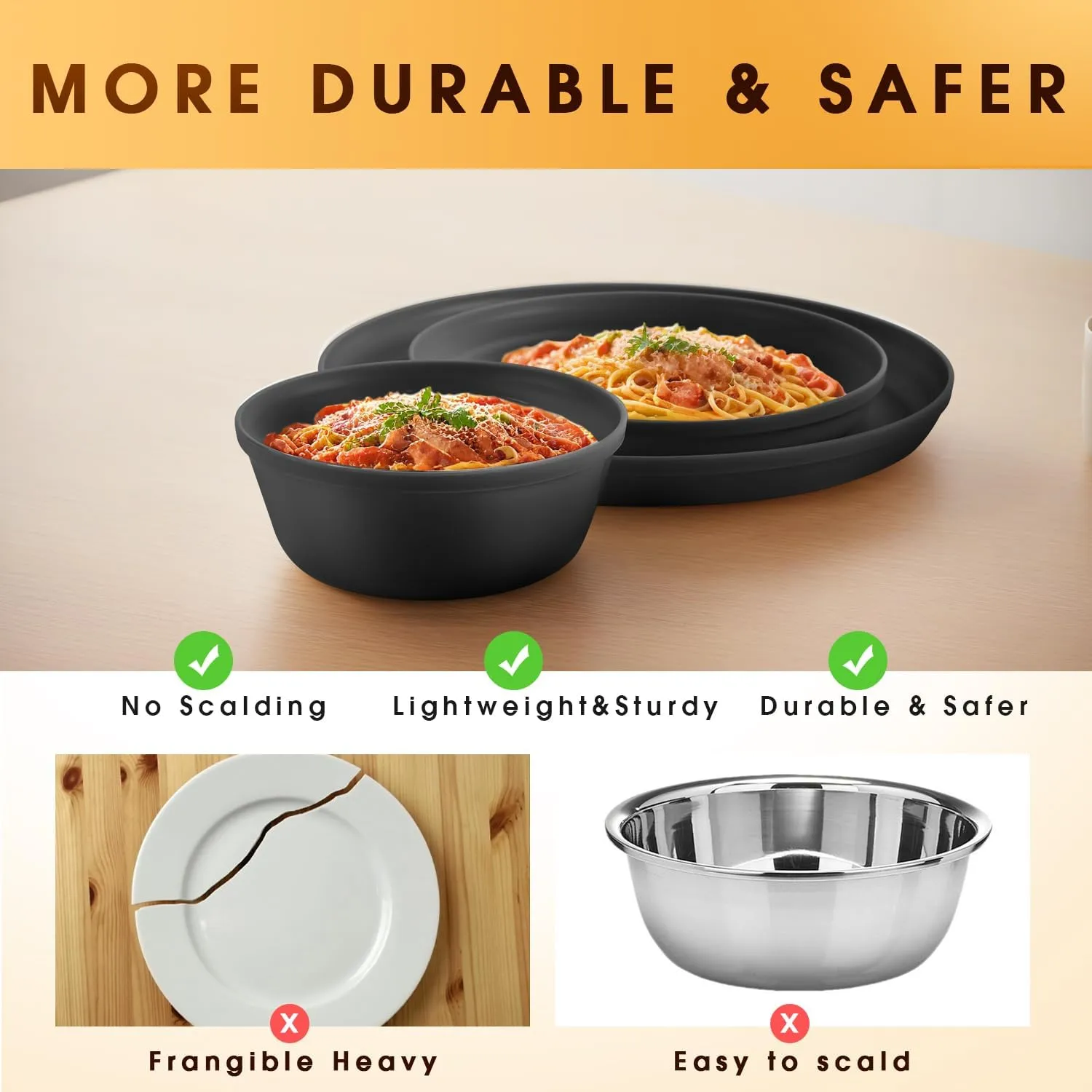 Boho Plastic Dinnerware Sets – 40-Piece Sunset Style Plates and Bowls Sets for 8, Reusable Unbreakable Dishes with Cups, Forks, Knives and Spoons, for Camping, Picnic or Everyday Use