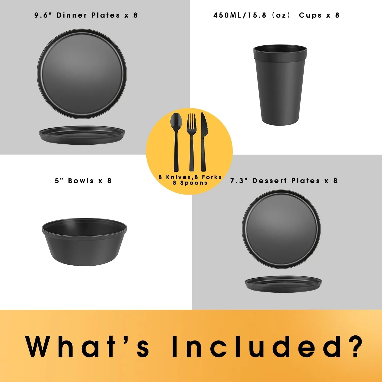 Boho Plastic Dinnerware Sets – 40-Piece Sunset Style Plates and Bowls Sets for 8, Reusable Unbreakable Dishes with Cups, Forks, Knives and Spoons, for Camping, Picnic or Everyday Use