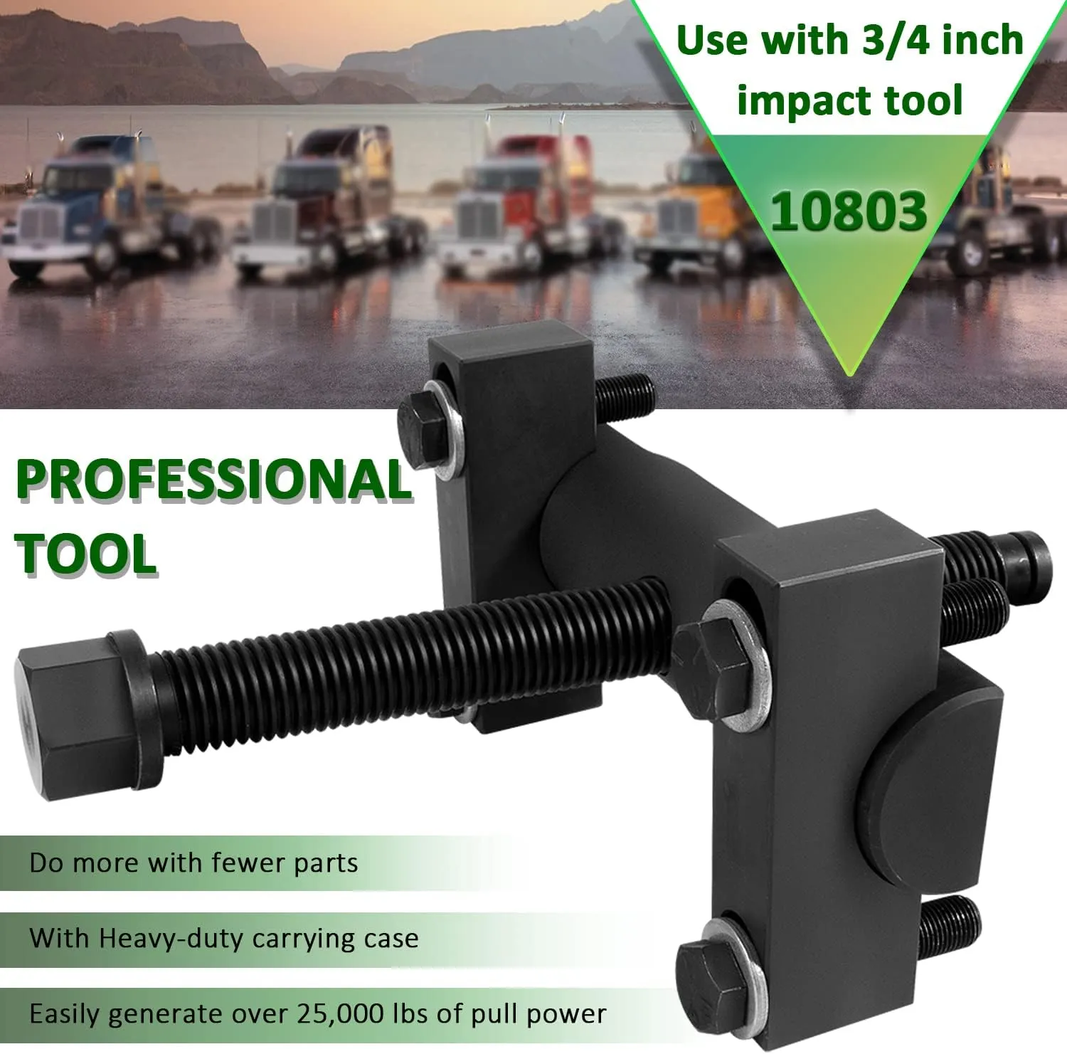 Bonbo 10803 Heavy-Duty Yoke Puller Kit Semi Truck Yoke Remover Tool Kit, Use for Commercial Trucks, Replacement for Spicer & Meritor 1610 1710 1760 1810 Series, Use with 3/4 inch Impact Tool