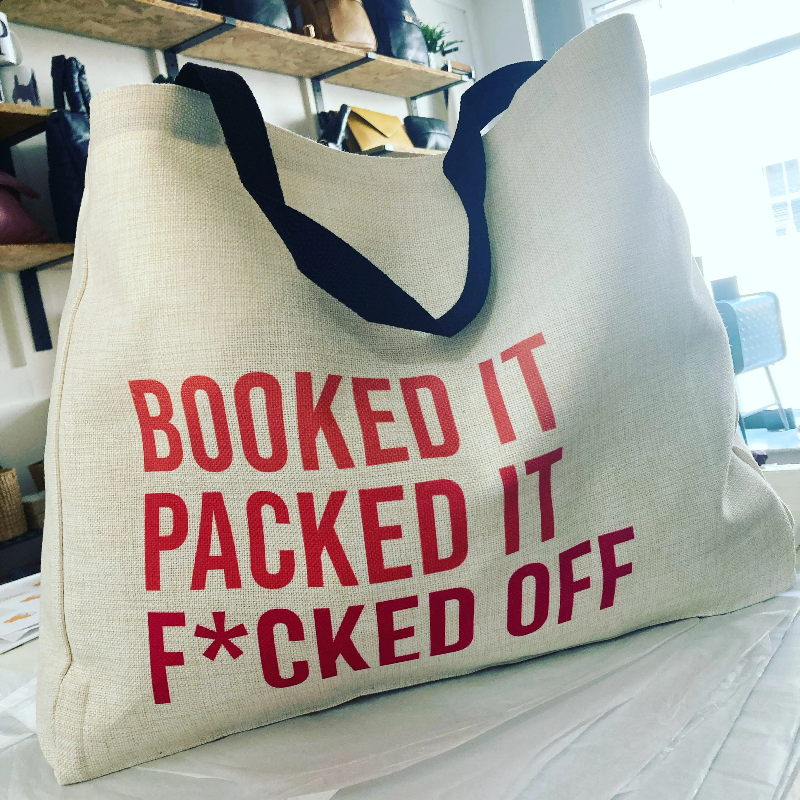 Booked it, packed it... linen style bag