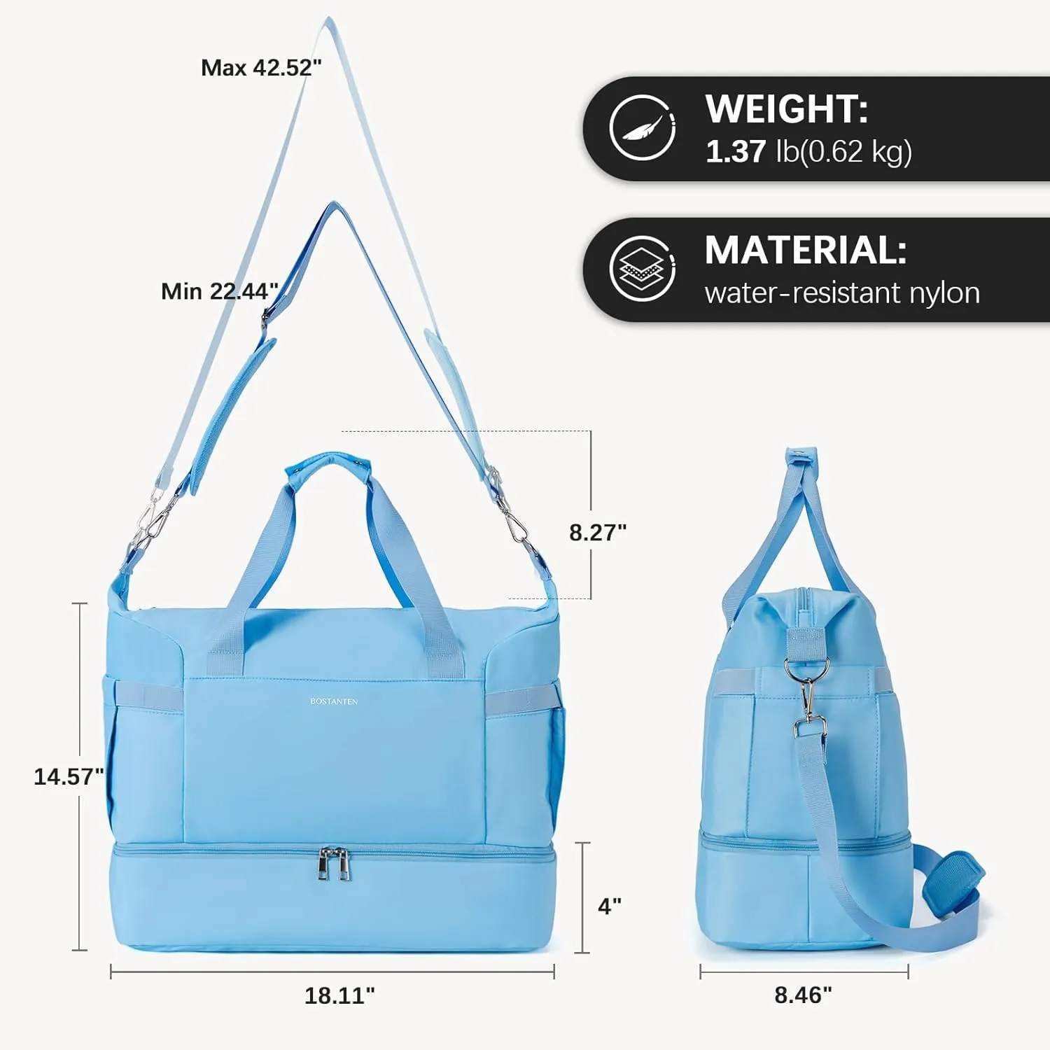 BOSTANTEN Large Duffle Bag for Travel Weekender Bags for Women Gym Bag with Shoe Compartment Waterproof Duffel Bag with Trolley Sleeve Mummy Hospital Bag