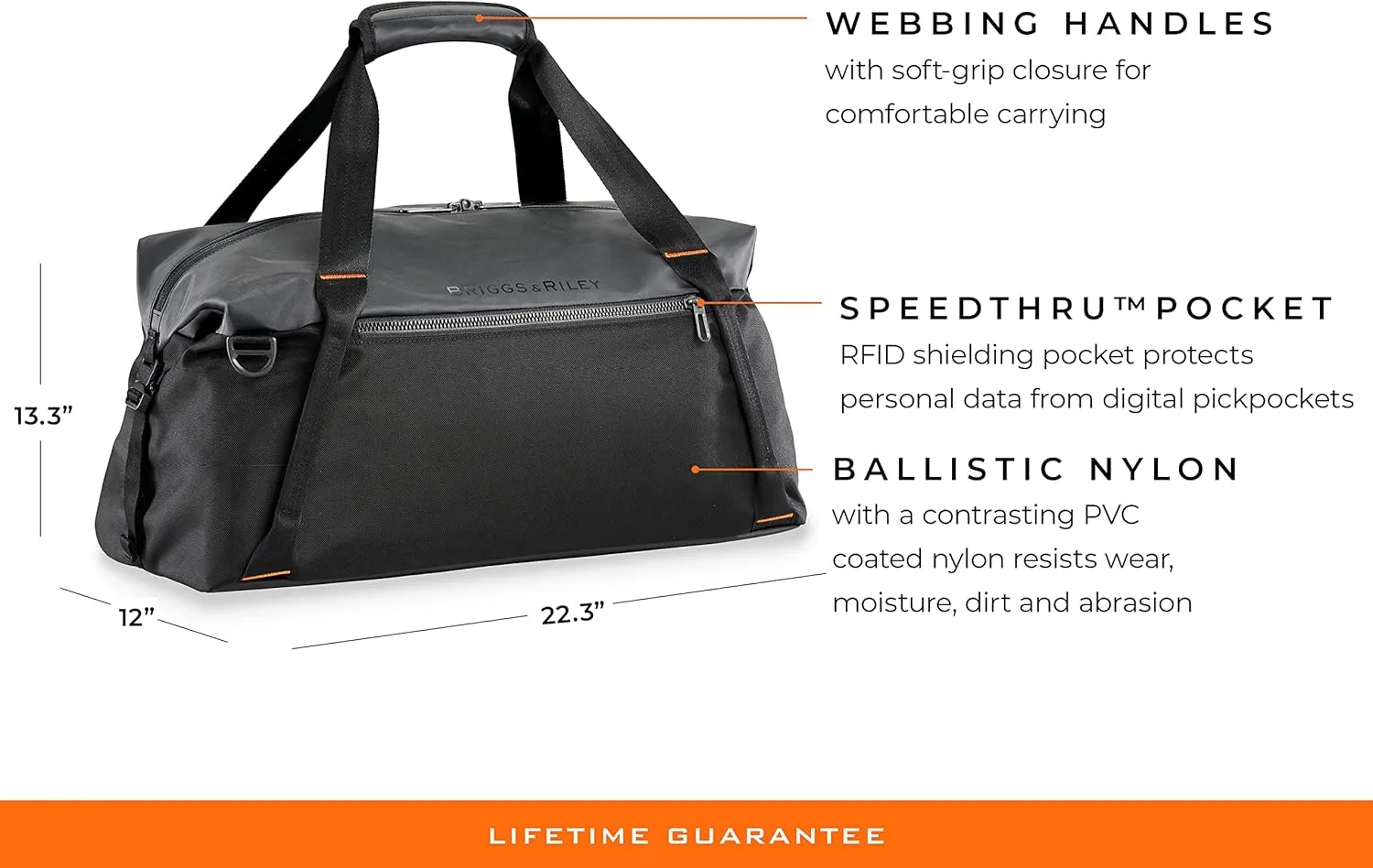 Briggs & Riley Cargo Satchel Duffle Bag for Travel & Gym - Weekender Bag for Women & Men, Overnight Luggage with Self Repairing Zipper, Adjustable Shoulder Strap - ZDX Collection, Black