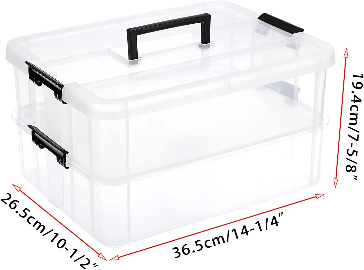 BTSKY 2 Layer Stack & Carry Box, Plastic Multipurpose Portable Storage Container Box Handled Organizer Storage Box for Organizing Stationery, Sewing, Art Craft, Jewelry and Beauty Supplies Black