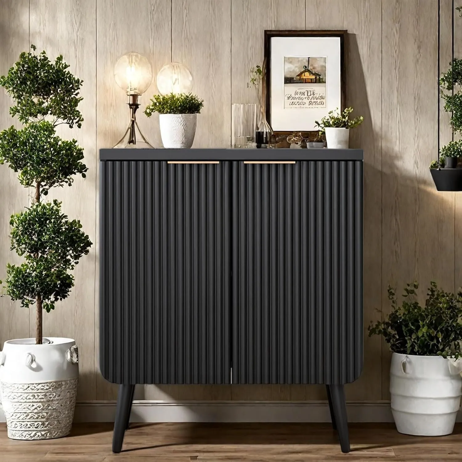 Buffet Cabinet, Sideboard Cabinet Modern Kitchen Buffet Storage Cabinets with Doors and Shelves, Wood Farmhouse Coffee Bar Station for Entryway & Dining Room & Living Room, Black