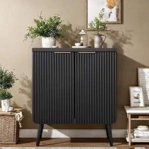 Buffet Cabinet, Sideboard Cabinet Modern Kitchen Buffet Storage Cabinets with Doors and Shelves, Wood Farmhouse Coffee Bar Station for Entryway & Dining Room & Living Room, Black