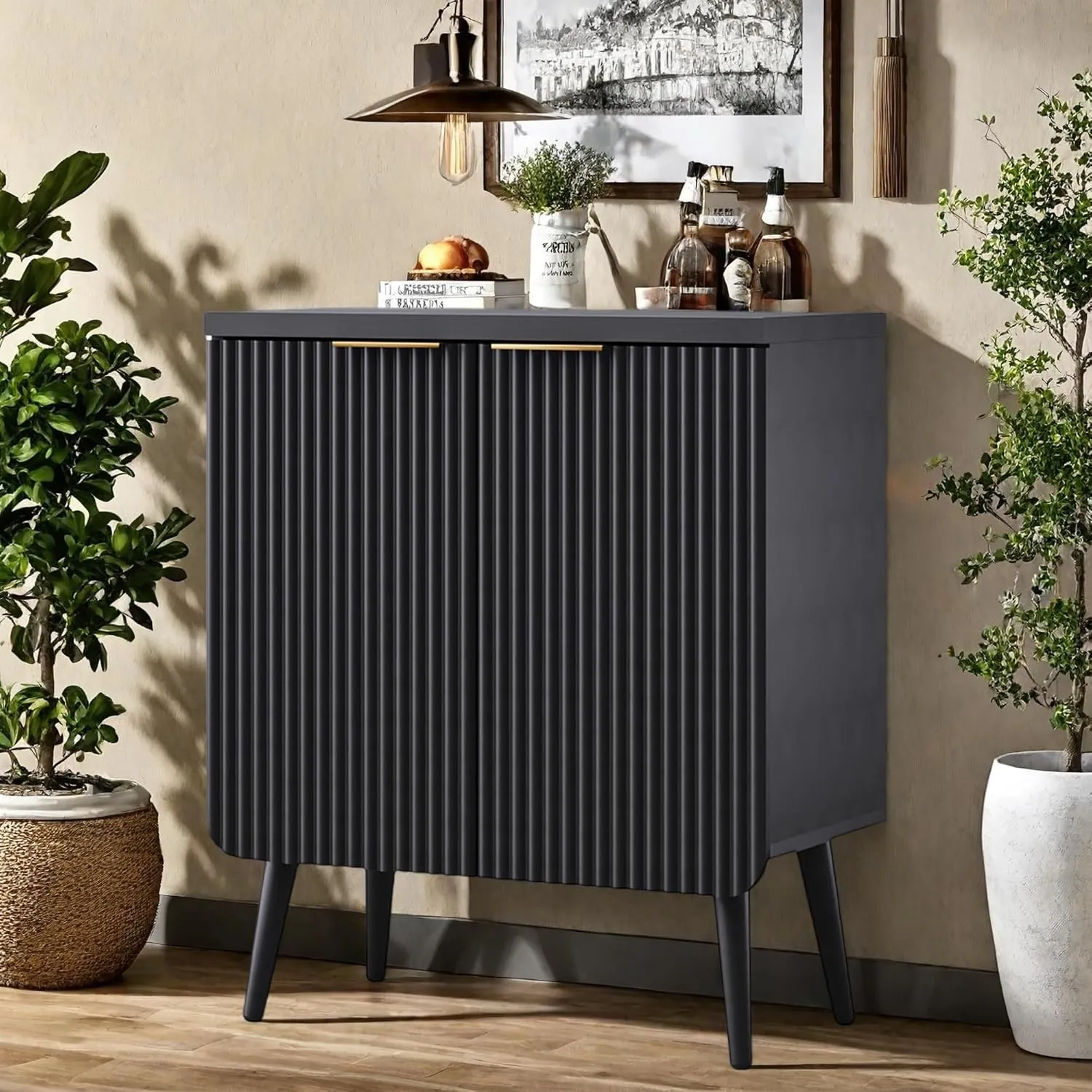 Buffet Cabinet, Sideboard Cabinet Modern Kitchen Buffet Storage Cabinets with Doors and Shelves, Wood Farmhouse Coffee Bar Station for Entryway & Dining Room & Living Room, Black