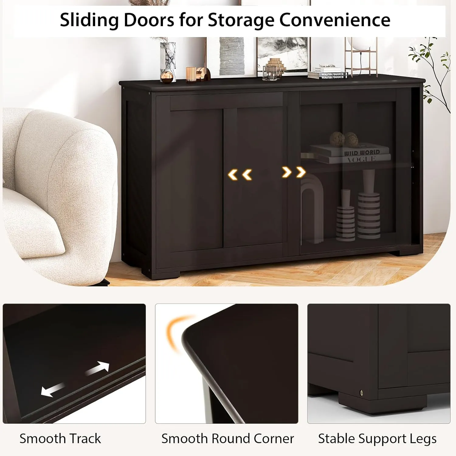 Buffet Cabinet Sideboard, Wood Storage Credenza Cupboard with Adjustable Shelf & 2 Sliding Doors, Stackable Coffee Bar Cabinet Console Table for Dining Room, Living Room, Kitchen (1, Coffee)