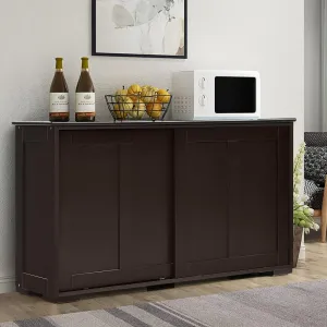 Buffet Cabinet Sideboard, Wood Storage Credenza Cupboard with Adjustable Shelf & 2 Sliding Doors, Stackable Coffee Bar Cabinet Console Table for Dining Room, Living Room, Kitchen (1, Coffee)