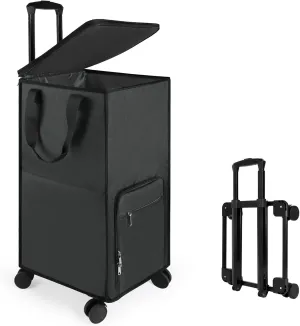 Bukere Extra Large Rolling Laundry Basket with Removable Wheels & Zipper Lid, Freestanding Laundry Hamper, Collapsible bag for Clothes Storage, Wheeled Cart for College Dorm Apartment Laundry Room