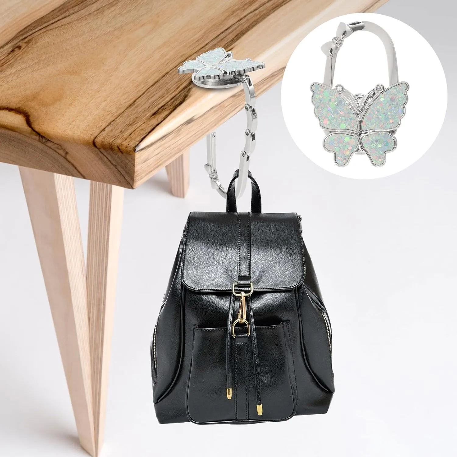 Butterfly Purse Hook Foldable Handbag Hanger Crystal Rhinestone Table Hanger Bag Holder for Home Office Desk Tables A