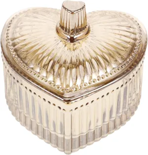 Cabilock Heart Shaped Glass Storage Jar with Lid, Amber Striped Decorative Jewelry Box, Glass Jar with Lid, Cookie Container for Home Decor, 3.74x3.62x3.22 Inches