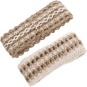 Cabilock Wide Mesh Burlap Ribbon Set Jute Lace Trim DIY Craft Supply for Decorative Projects