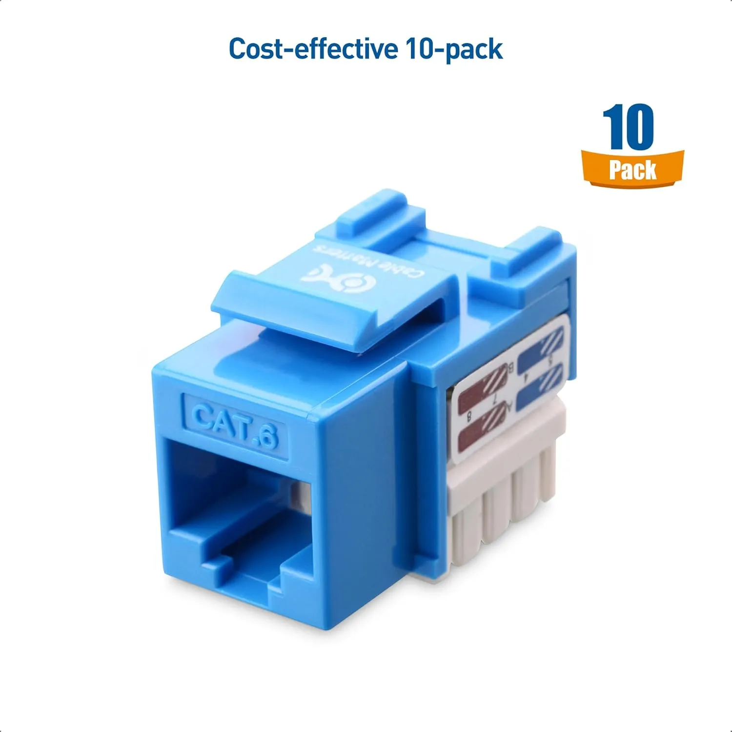 Cable Matters [UL Listed] 10-Pack 10Gbps Cat6 Keystone Jacks, RJ45 Keystone Jack, Ethernet Keystone Jack in Blue for Patch Panel and Wall Plate