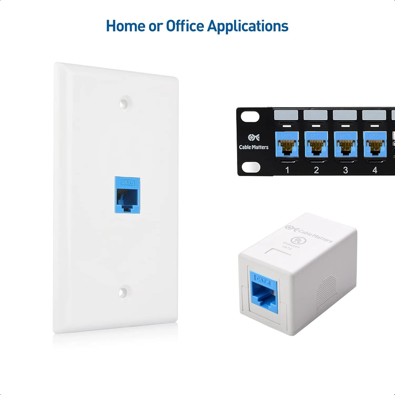 Cable Matters [UL Listed] 10-Pack 10Gbps Cat6 Keystone Jacks, RJ45 Keystone Jack, Ethernet Keystone Jack in Blue for Patch Panel and Wall Plate