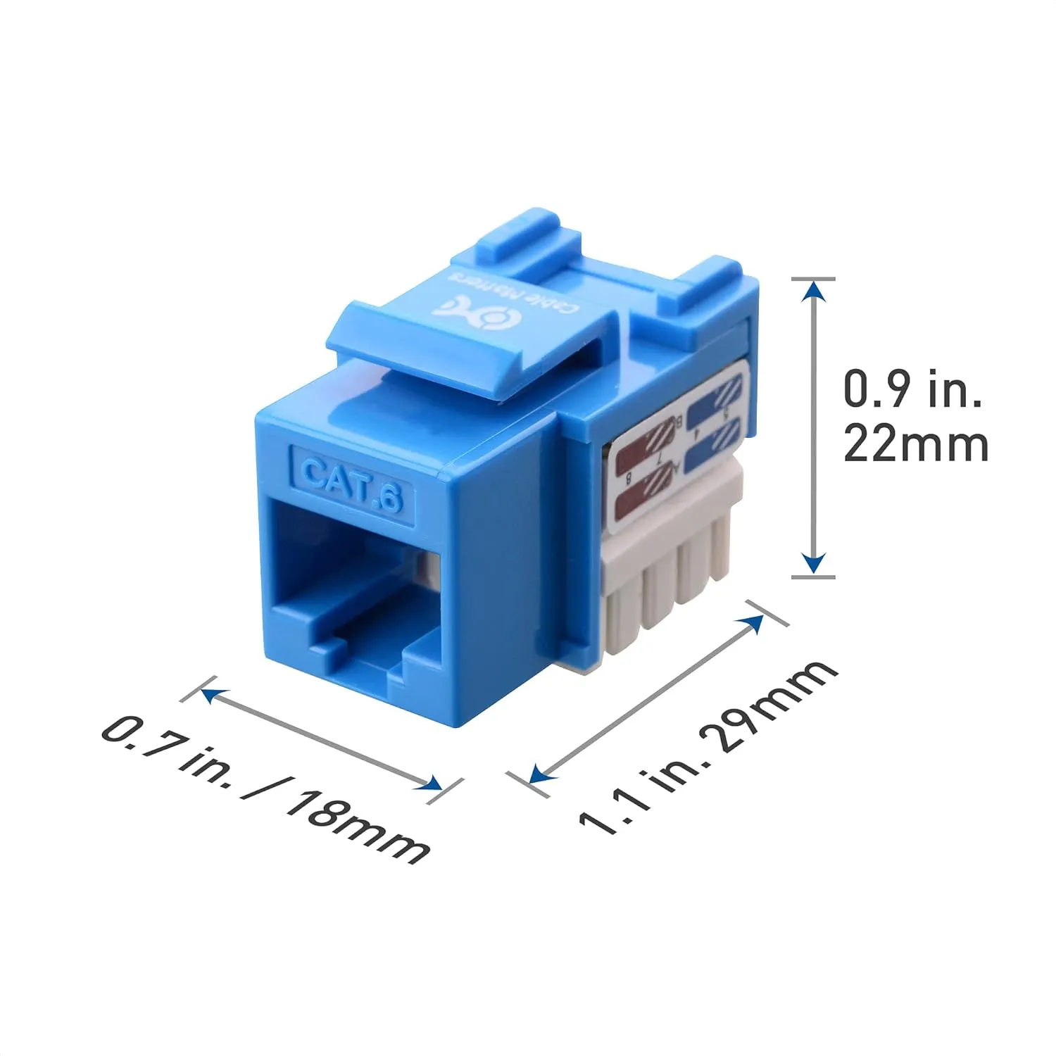 Cable Matters [UL Listed] 10-Pack 10Gbps Cat6 Keystone Jacks, RJ45 Keystone Jack, Ethernet Keystone Jack in Blue for Patch Panel and Wall Plate