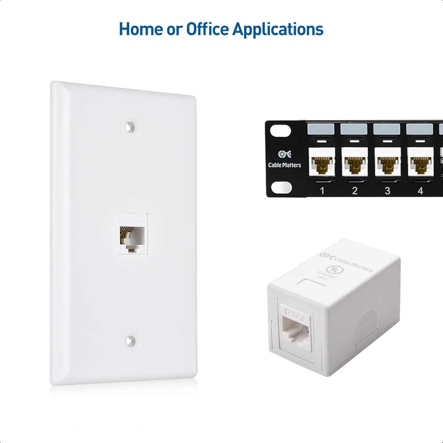 Cable Matters [UL Listed] 10-Pack 10Gbps Cat6 Keystone Jacks, RJ45 Keystone Jack, Ethernet Keystone Jack in White for Patch Panel and Wall Plate