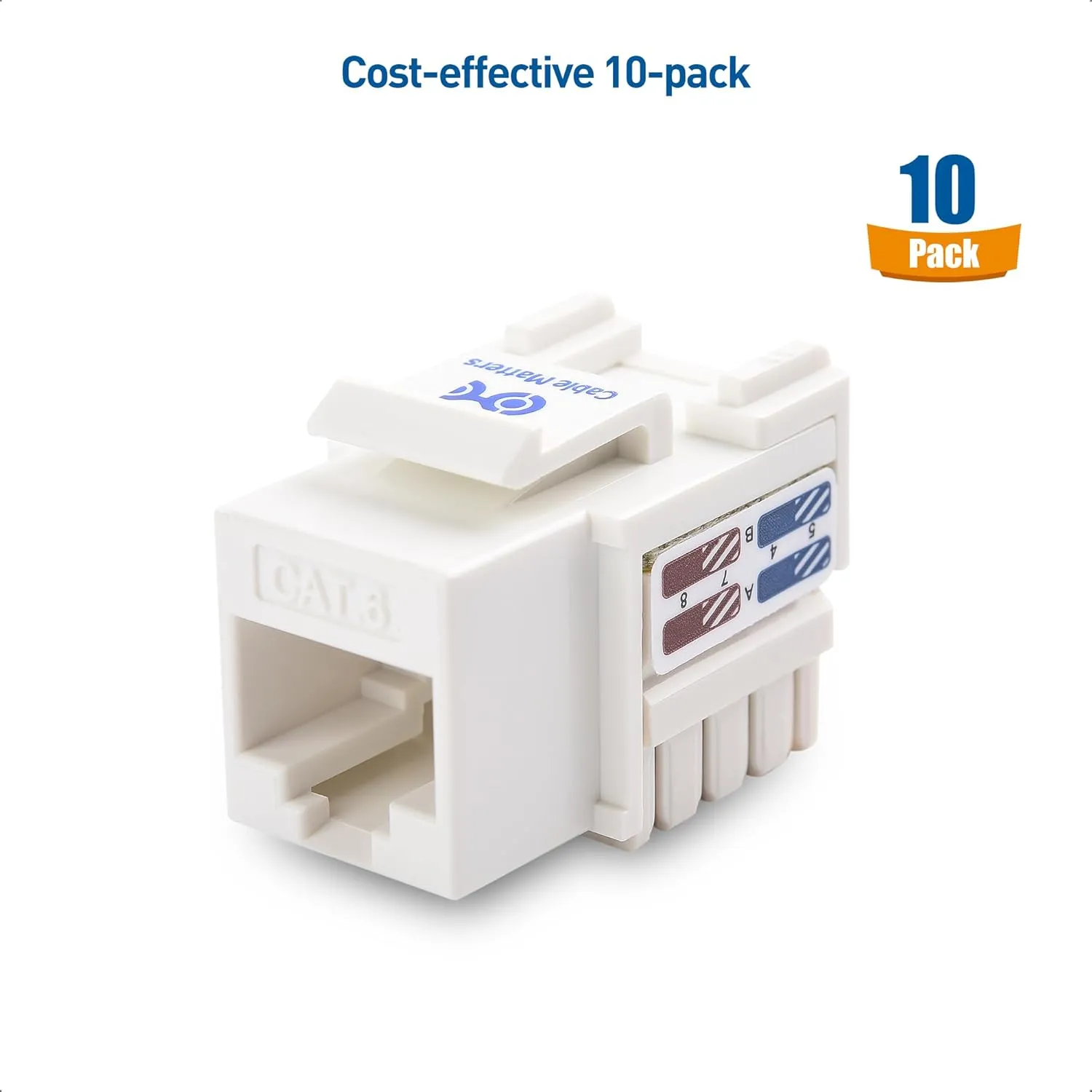 Cable Matters [UL Listed] 10-Pack 10Gbps Cat6 Keystone Jacks, RJ45 Keystone Jack, Ethernet Keystone Jack in White for Patch Panel and Wall Plate