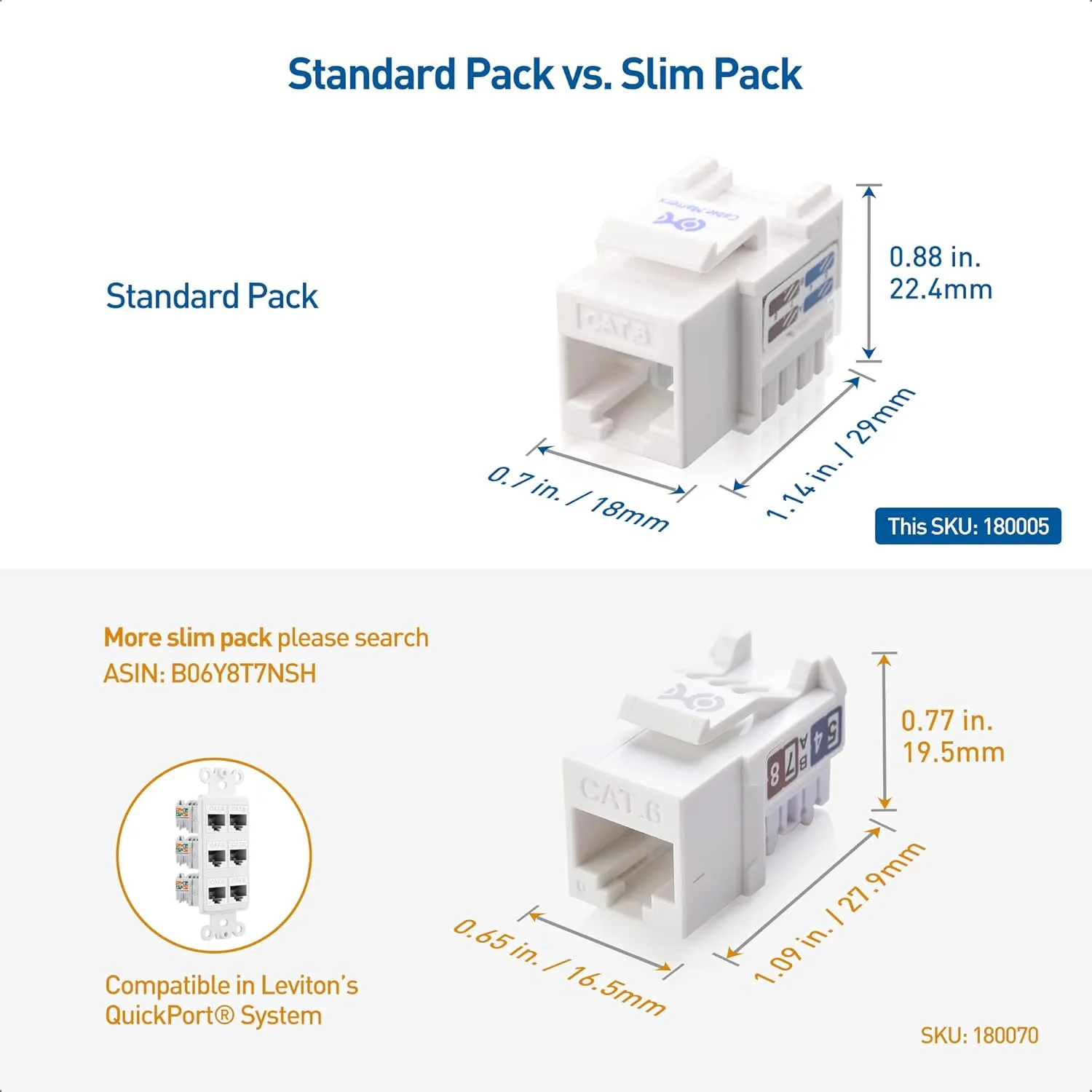 Cable Matters [UL Listed] 10-Pack 10Gbps Cat6 Keystone Jacks, RJ45 Keystone Jack, Ethernet Keystone Jack in White for Patch Panel and Wall Plate