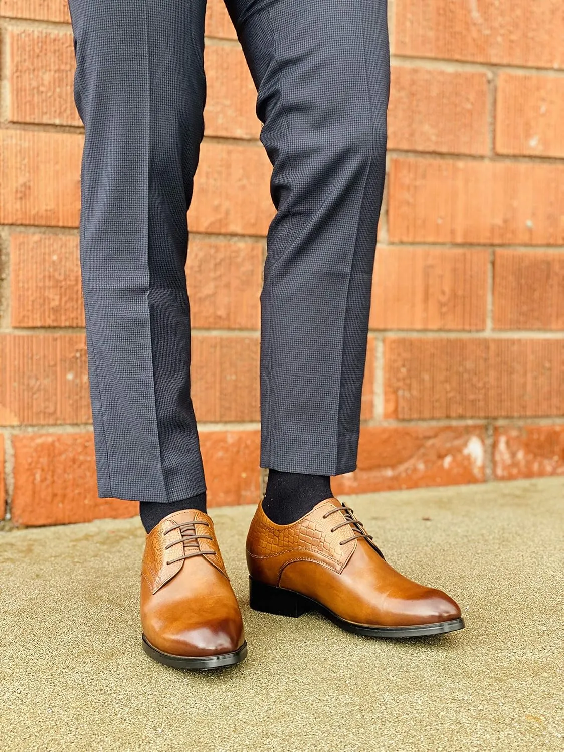 CALTO Height Increasing Elevator Shoes 3 Inches Taller - Light Tan Leather Dress Shoes - Men Invisible Elevated High Heels Oxfords A329013 - Size 6 D(M) US