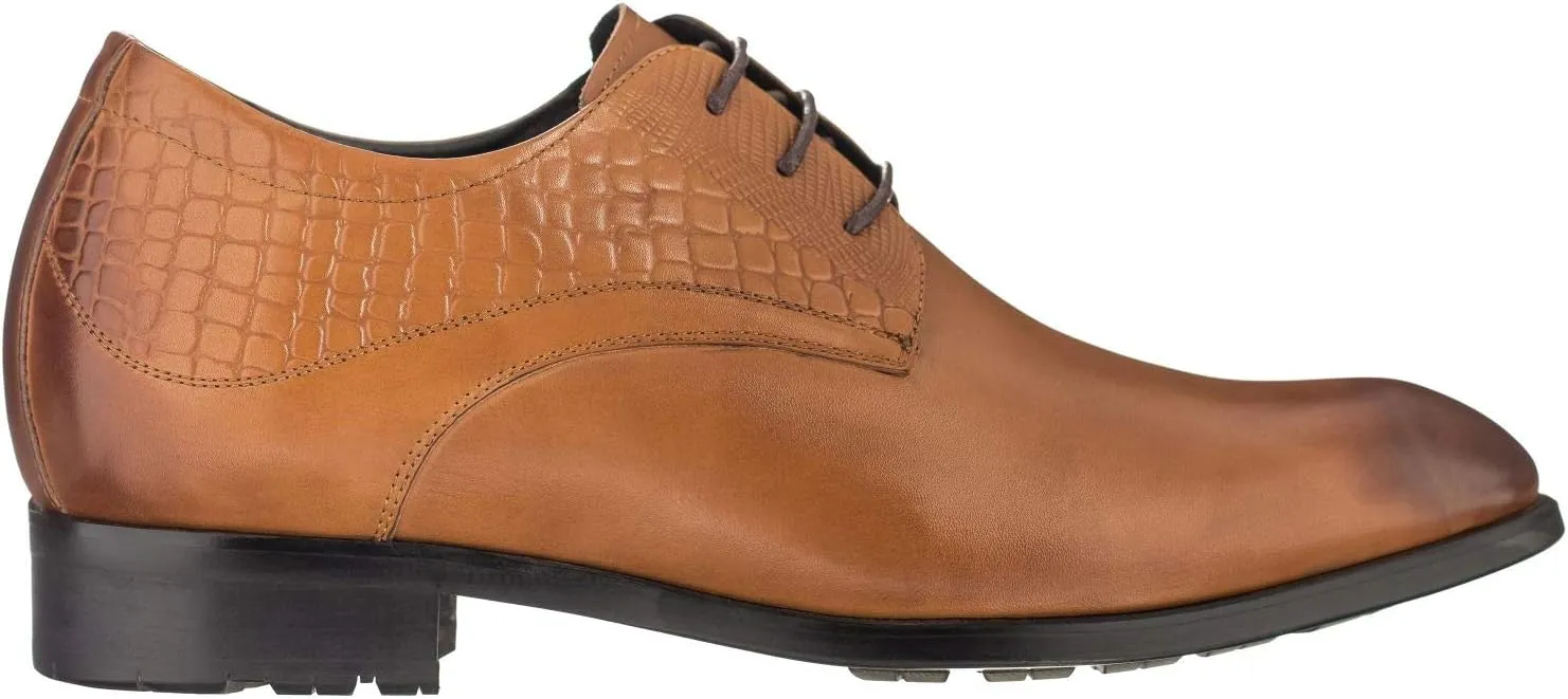 CALTO Height Increasing Elevator Shoes 3 Inches Taller - Light Tan Leather Dress Shoes - Men Invisible Elevated High Heels Oxfords A329013 - Size 6 D(M) US