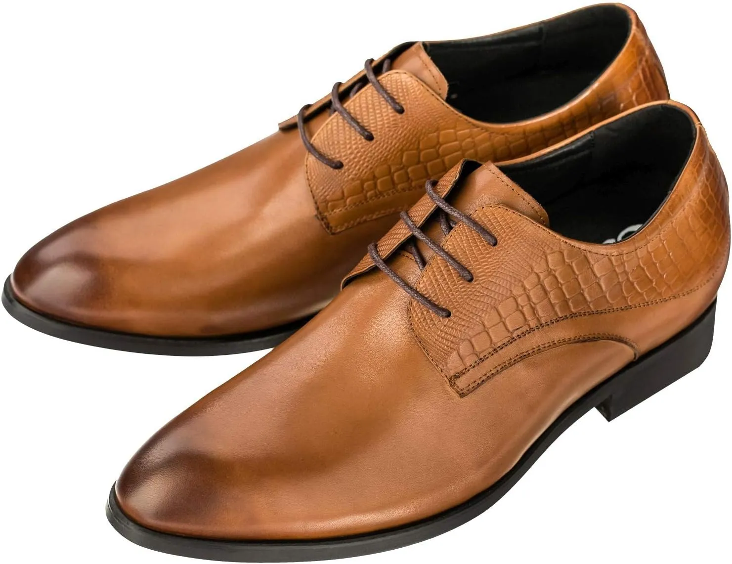 CALTO Height Increasing Elevator Shoes 3 Inches Taller - Light Tan Leather Dress Shoes - Men Invisible Elevated High Heels Oxfords A329013 - Size 6 D(M) US