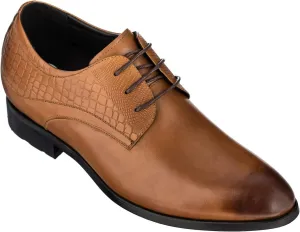 CALTO Height Increasing Elevator Shoes 3 Inches Taller - Light Tan Leather Dress Shoes - Men Invisible Elevated High Heels Oxfords A329013 - Size 6 D(M) US