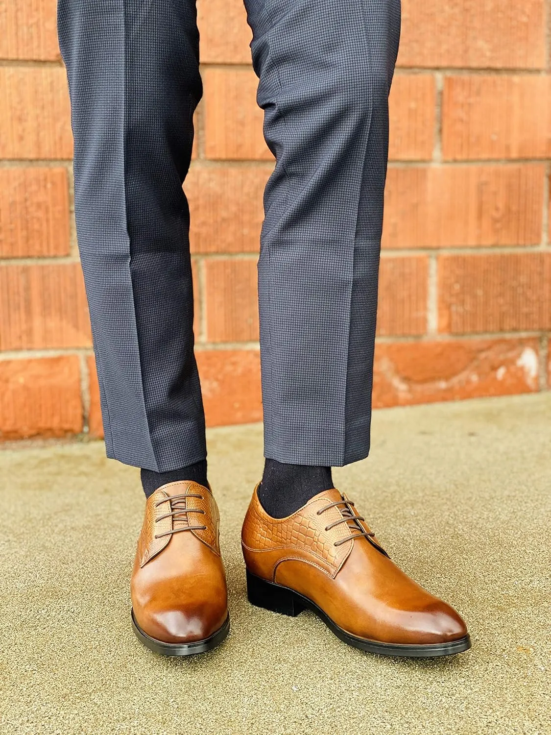 CALTO Height Increasing Elevator Shoes 3 Inches Taller - Light Tan Leather Dress Shoes - Men Invisible Elevated High Heels Oxfords A329013 - Size 6 D(M) US