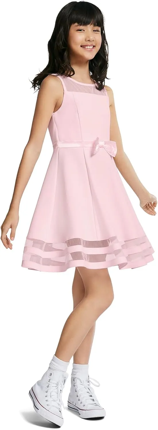 Calvin Klein Girls' Sleeveless Party Dress, Fit and Flare Silhouette, Round Neckline & Back Zip Closure