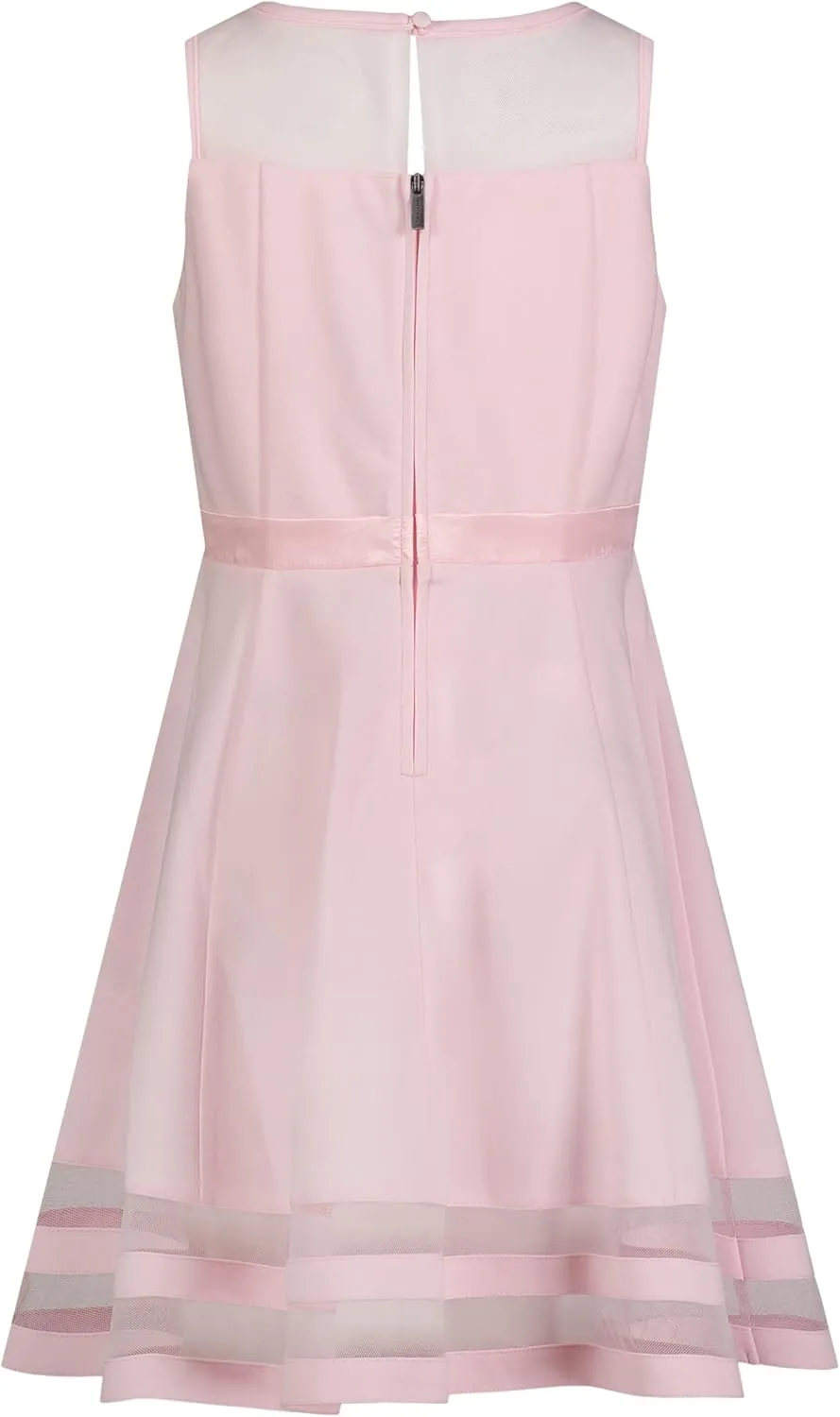 Calvin Klein Girls' Sleeveless Party Dress, Fit and Flare Silhouette, Round Neckline & Back Zip Closure
