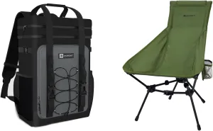 Camping Chair   Backpack Cooler, Black 40 Cans Leakproof Cooler Backpack, Ultralight High Back Folding Chairs for Camping Beach Picnic BBQ