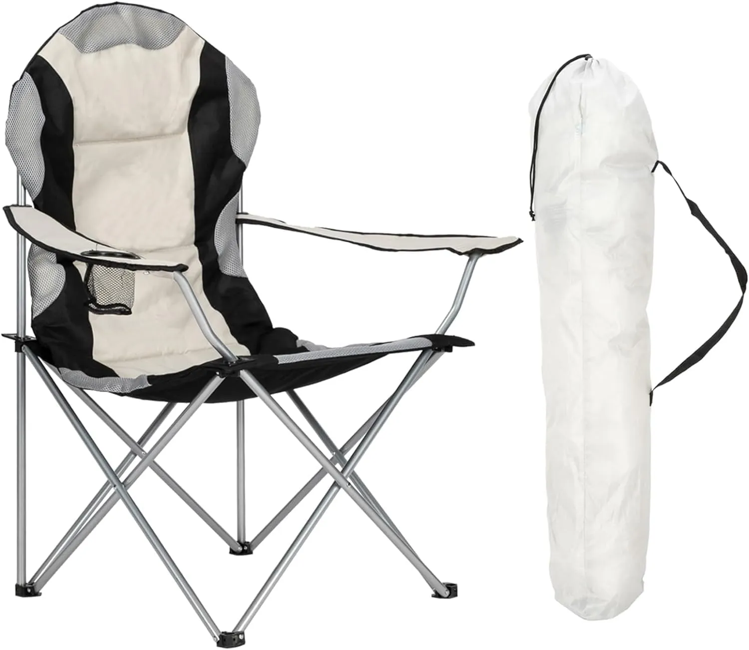 Camping Chair, Camp Chairs for Adults Heavy Duty, Fishing Chair, Folding Chairs Camping, Lawn Arm Chair with Cup Holder, Supports 330lbs, Oxford Cloth Portable Small Outdoor Chairs,Black Gray