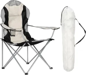 Camping Chair, Camp Chairs for Adults Heavy Duty, Fishing Chair, Folding Chairs Camping, Lawn Arm Chair with Cup Holder, Supports 330lbs, Oxford Cloth Portable Small Outdoor Chairs,Black Gray
