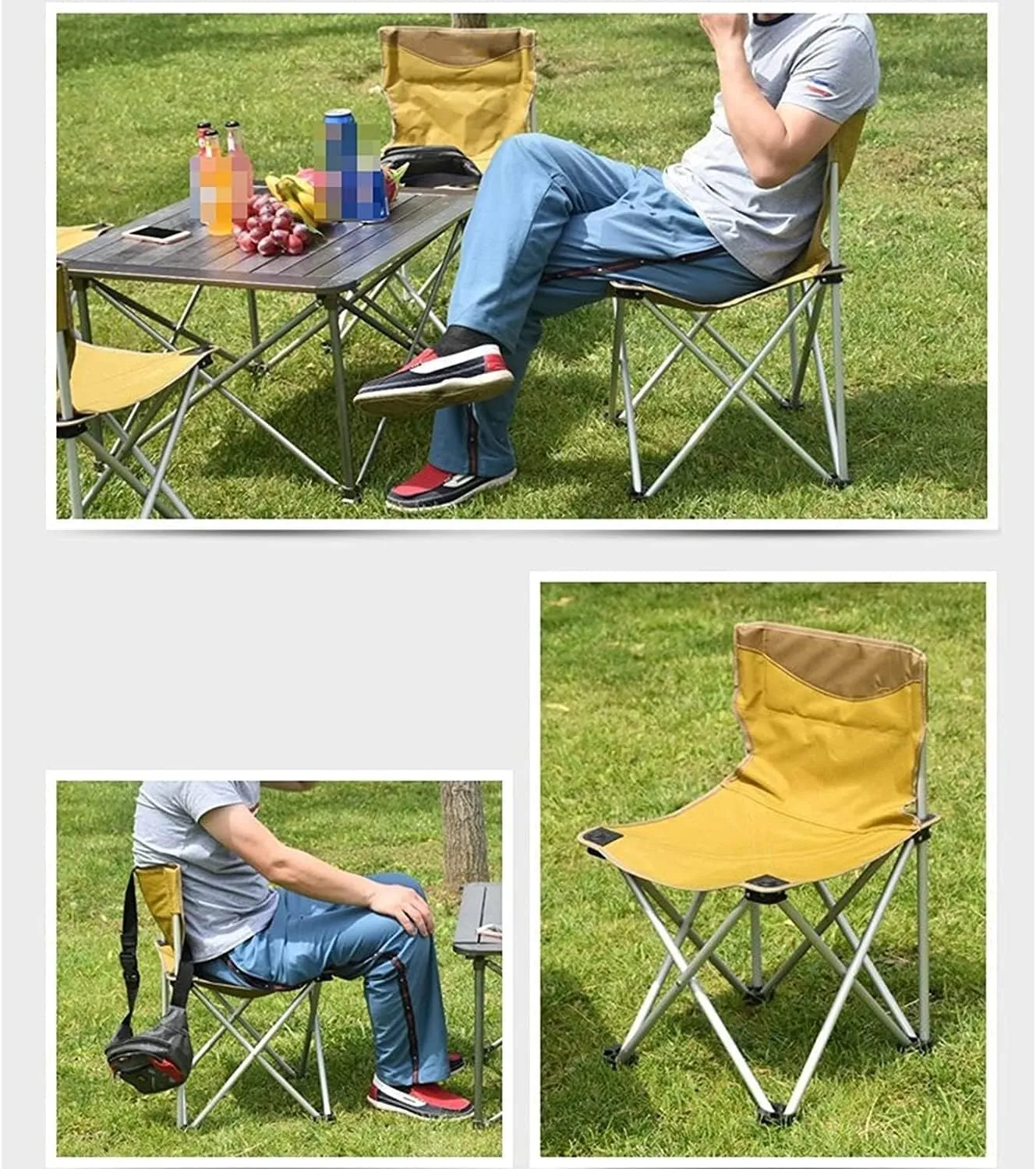 Camping Chair Outdoor Portable Aluminum Alloy Folding Chair Backrest Ultralight Fishing Leisure Chair Beach Seat Stool Outdoor Camping Folding Chair (Color : Yellow, Siz