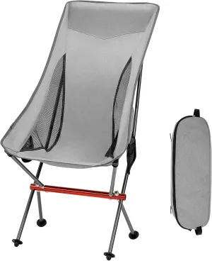 Camping Chairs, All Aluminum Frame Portable Folding Camp Chair for Adults, Heavy Duty High Back Collapsible with Built-in Pillow, Side Pocket, Carry Bag for Backpacking, Hiking, Beach