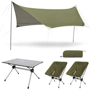 Camping Chairs & Table Set (2 Chairs, 1 Table, 1 Shade Cloth), Heavy Duty Portable Outdoor Lawn Large Chair and Folding Table for Backpacking Fishing Hiking