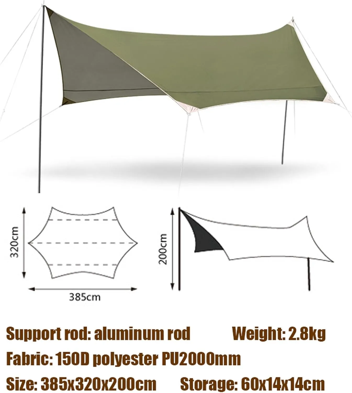 Camping Chairs & Table Set (2 Chairs, 1 Table, 1 Shade Cloth), Heavy Duty Portable Outdoor Lawn Large Chair and Folding Table for Backpacking Fishing Hiking
