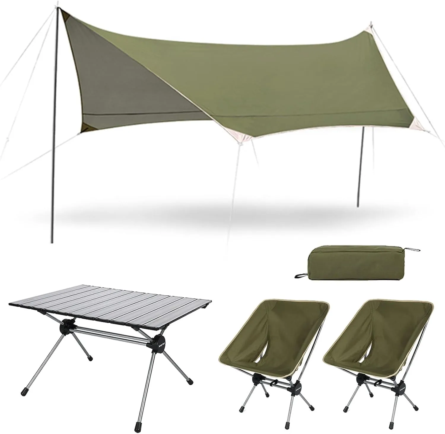 Camping Chairs & Table Set (2 Chairs, 1 Table, 1 Shade Cloth), Heavy Duty Portable Outdoor Lawn Large Chair and Folding Table for Backpacking Fishing Hiking