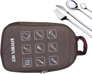 Camping Kitchen Utensil Holder - Large Capacity Camping Utensil Bag | Waterproof Outdoor Tableware Organizer for Adults, Men, Women, Coffee Color, Refer to description, Unisex