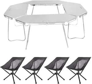 Camping Splicing Table Set with Chairs, Outdoor Camping Folding Table Chair Set Portable Beach Table Foldable Chiars for Camping, Picnic, Travel, RV