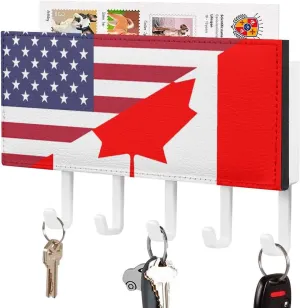 Canada and USA Flag Novelty Key Holder Funny Keys Hook Mail Organizer Hanging Rack Decor with 5 Hooks for Wall